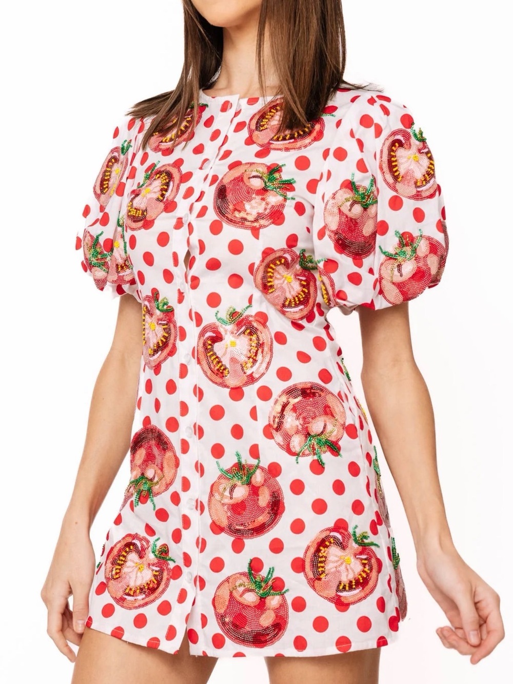 Queen Of Sparkles White & Red Polka Dot Tomato Button Up Dress